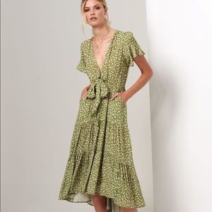 Bohemian Green Floral Kivari Dress, Size Small